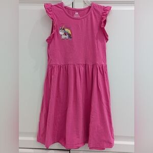 5/$35 H&M Girls Unicorn Dress 6X 7 Pink Organic Cotton Rainbow Ruffle Sleeve
